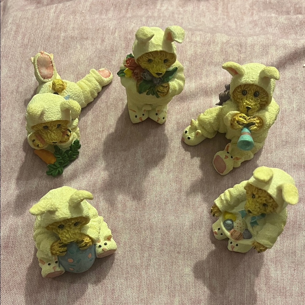 Enesco Bunny Costume Bear Figurines with White and Purple Accents